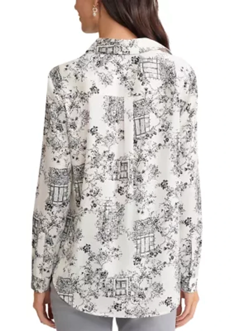 Women's Long Sleeve Button Front Satin Shirt