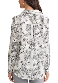 Women's Long Sleeve Button Front Satin Shirt