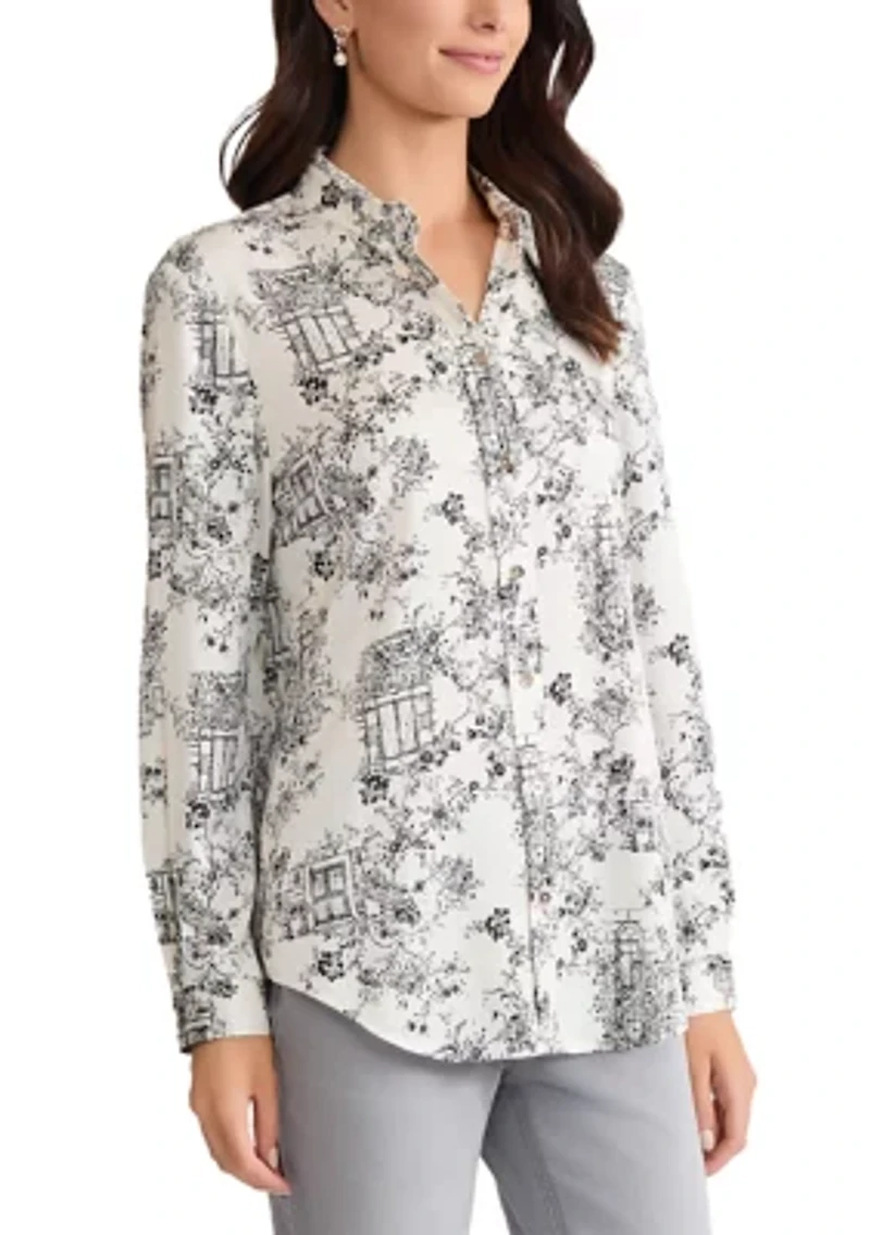 Women's Long Sleeve Button Front Satin Shirt