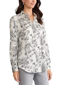 Women's Long Sleeve Button Front Satin Shirt