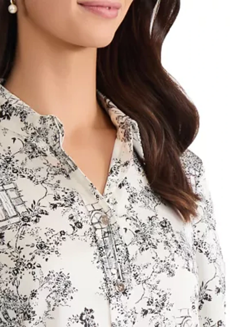 Women's Long Sleeve Button Front Satin Shirt