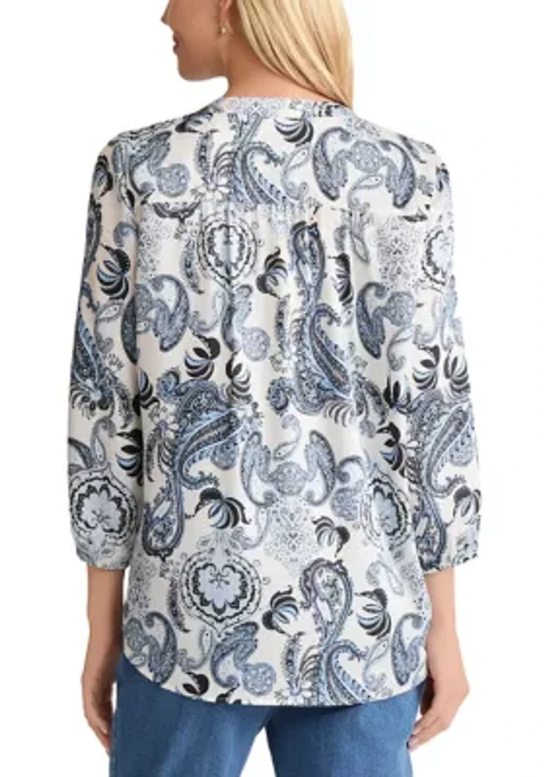 Women's 3/4 Elastic Cuff Sleeve V-Neck Tunic Top