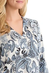 Women's 3/4 Elastic Cuff Sleeve V-Neck Tunic Top