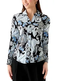 Petite Long Sleeve Cuff Button Up Top