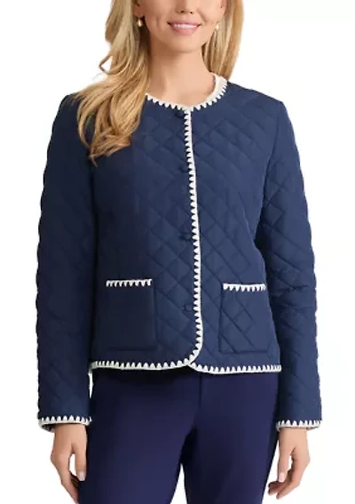 Petite Quilted Jacket with Decorative Stitch