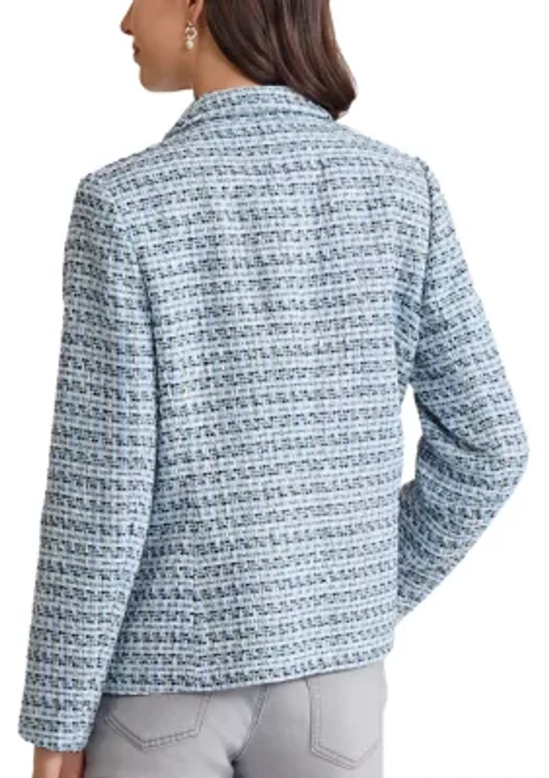 Petite Long Sleeve Faux Double Breasted Tweed Blazer