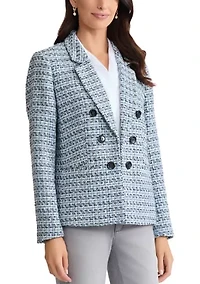 Petite Long Sleeve Faux Double Breasted Tweed Blazer