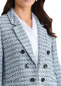 Petite Long Sleeve Faux Double Breasted Tweed Blazer