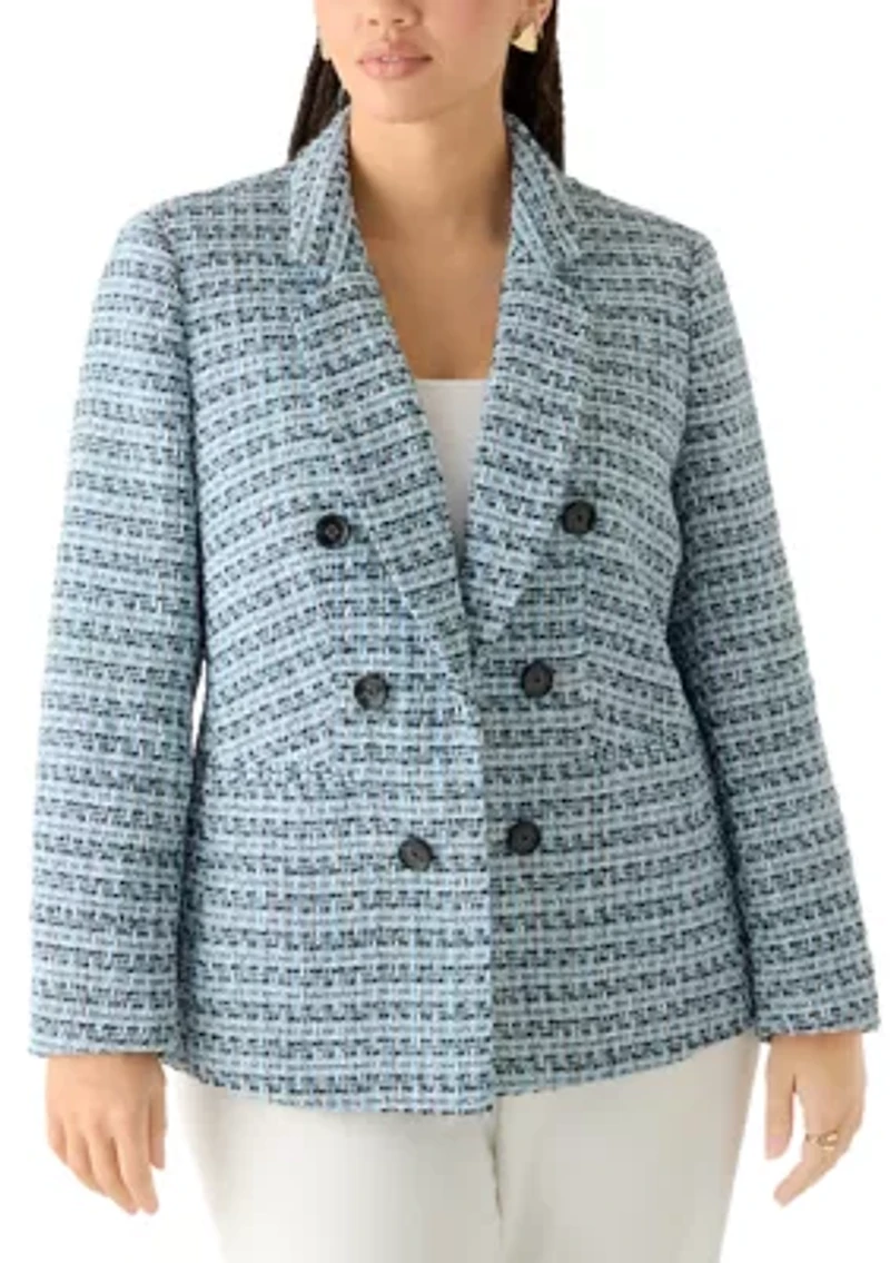 Plus Faux Double Breasted Tweed Jacket