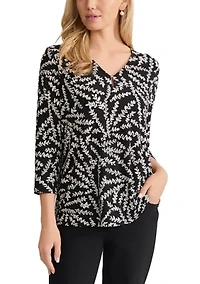 Women's Three-Quarter Sleeve V-Neck Top with Trim