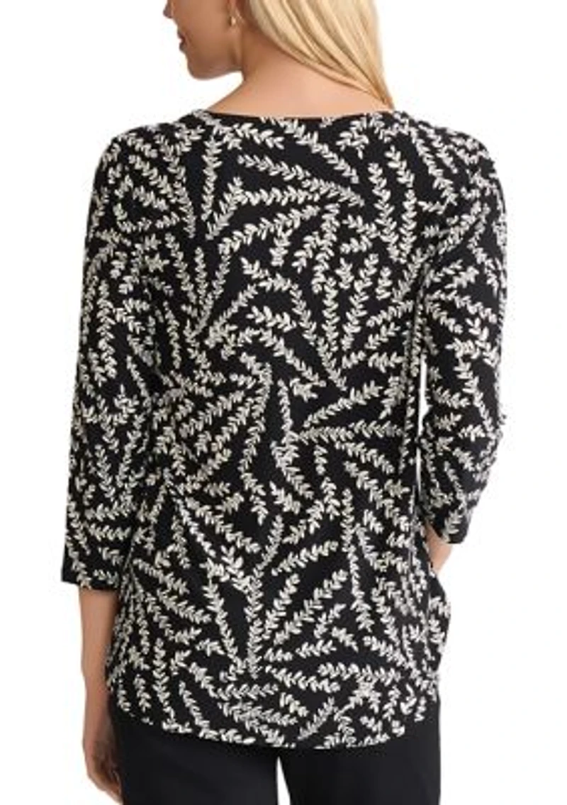 Women's Three-Quarter Sleeve V-Neck Top with Trim