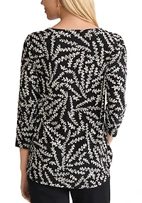 Women's Three-Quarter Sleeve V-Neck Top with Trim