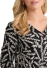 Women's Three-Quarter Sleeve V-Neck Top with Trim