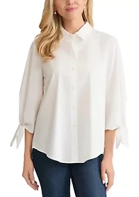 Women's Three-Quarter Tie Sleeve Button Front Shirt