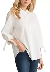 Women's Three-Quarter Tie Sleeve Button Front Shirt