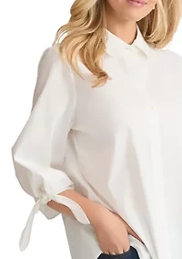Women's Three-Quarter Tie Sleeve Button Front Shirt