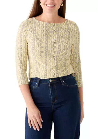 Petite Three-Quarter Sleeve Boat neck Top