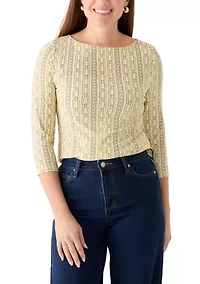 Petite Three-Quarter Sleeve Boat neck Top