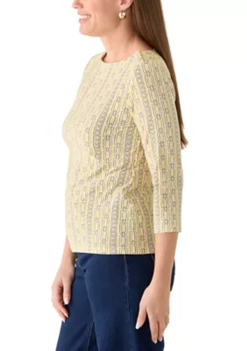 Petite Three-Quarter Sleeve Boat neck Top