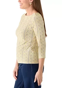 Petite Three-Quarter Sleeve Boat neck Top