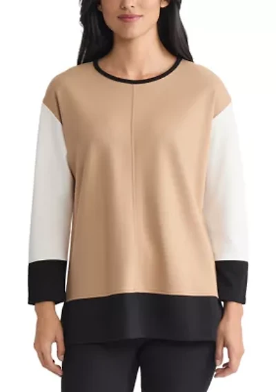 Petite Color Blocked 3/4 Dolman Sleeve Tunic – Serenity Knit