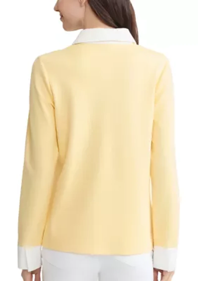 Women's Long Sleeve Eyelet Trim Twofer Top