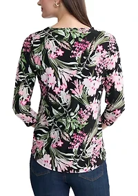 Women's 3/4 Sleeve Boat Neck Button Shoulder Top