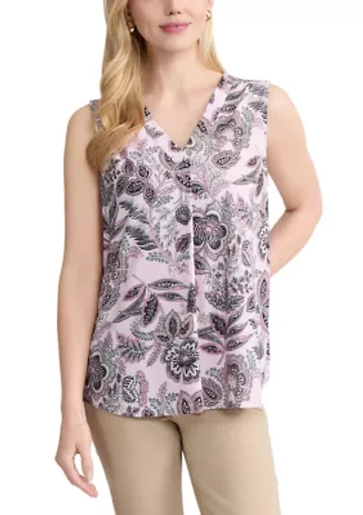 Women's Sleeveless Pleat Front Top