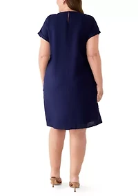 Plus Short Sleeve Linen Side Button Detail Dress