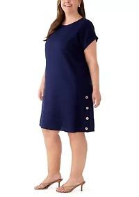 Plus Short Sleeve Linen Side Button Detail Dress