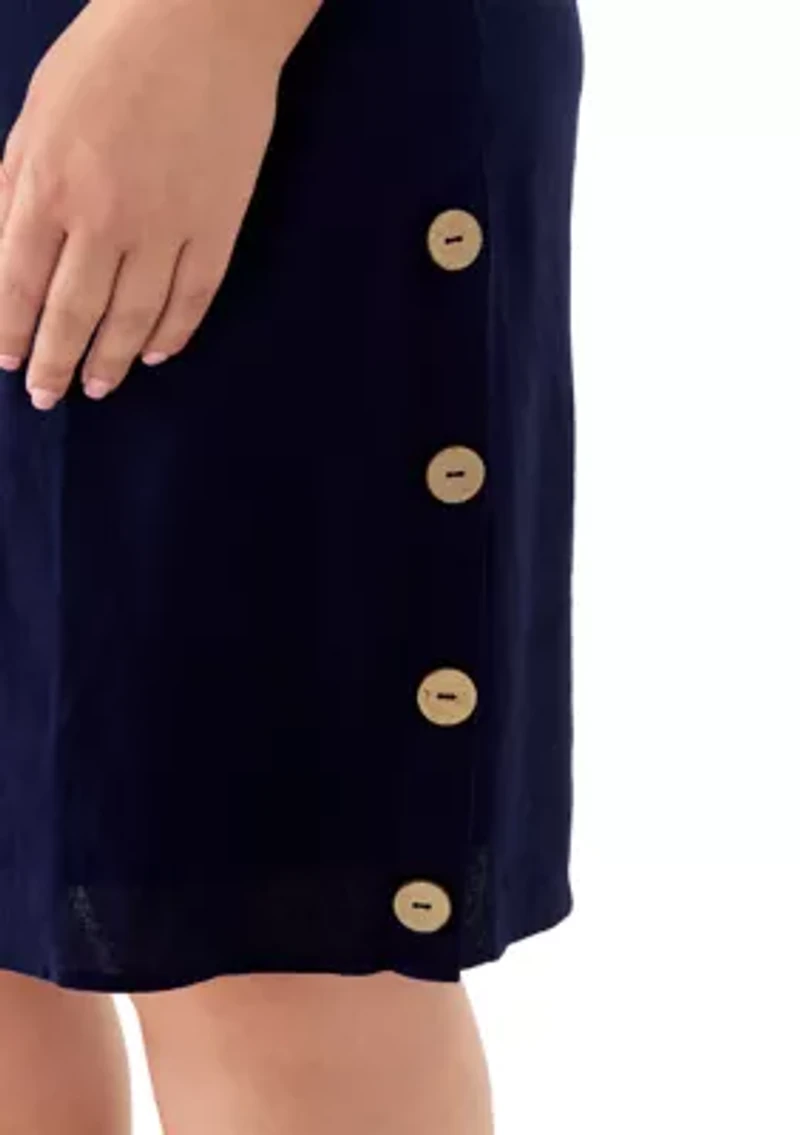 Plus Short Sleeve Linen Side Button Detail Dress