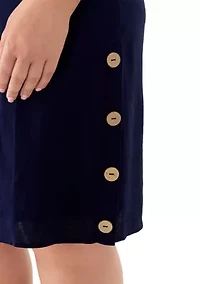 Plus Short Sleeve Linen Side Button Detail Dress
