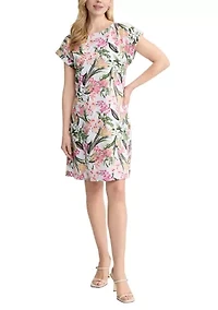 Women's Short Sleeve Button Linen Dress