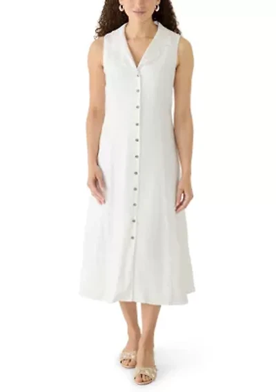 Petite Sleeveless Linen Midi Shirtdress