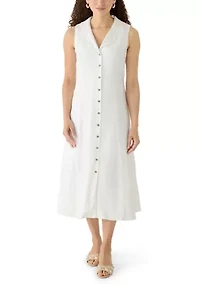 Petite Sleeveless Linen Midi Shirtdress