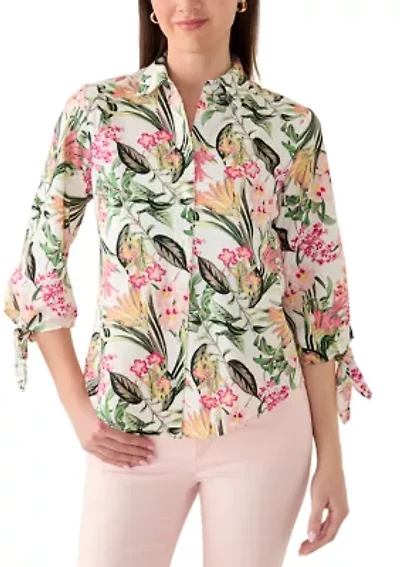 Women's 3/4 Tie Sleeve Print Top