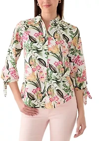 Women's 3/4 Tie Sleeve Print Top