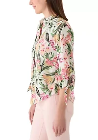 Women's 3/4 Tie Sleeve Print Top