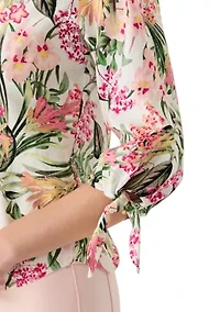 Women's 3/4 Tie Sleeve Print Top