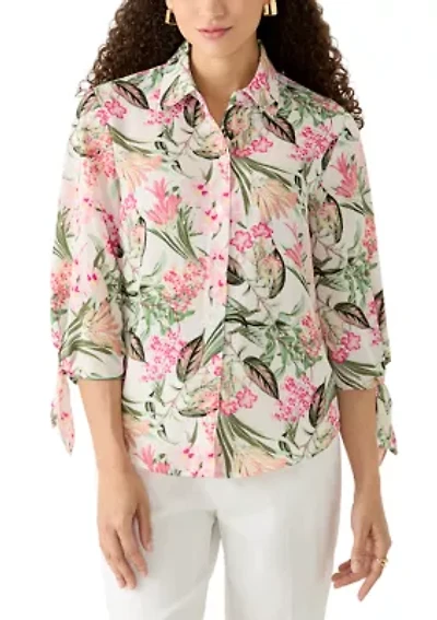 Petite Tie Sleeve Button Front Shirt