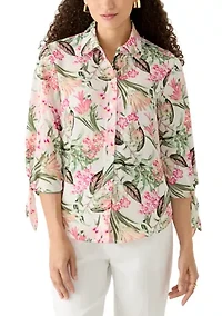 Petite Tie Sleeve Button Front Shirt