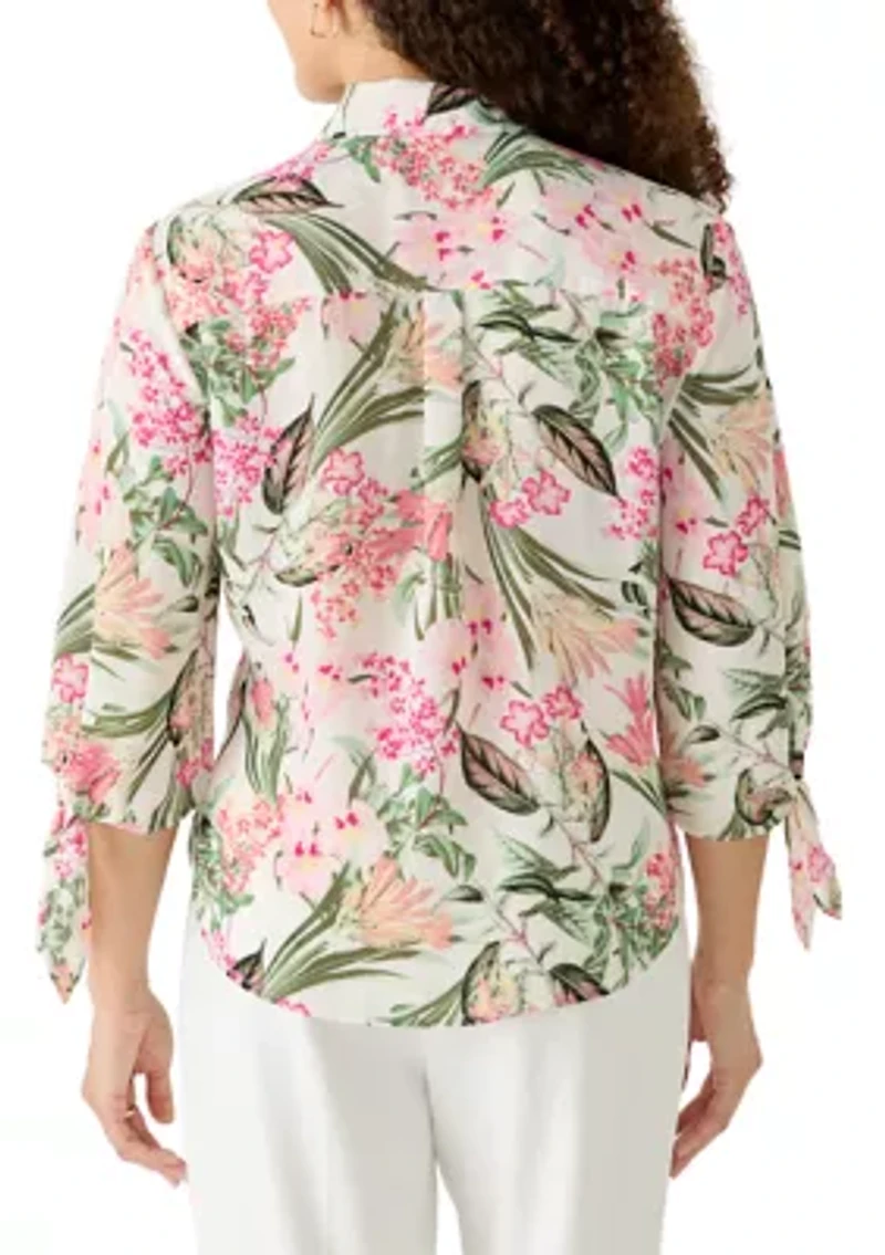 Petite Tie Sleeve Button Front Shirt