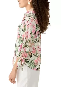 Petite Tie Sleeve Button Front Shirt