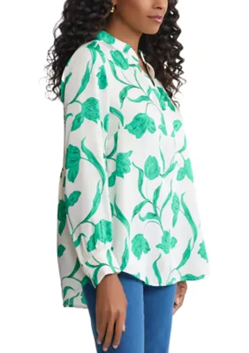 Petite Long Sleeve Half Placket Popover Print Shirt