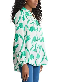Petite Long Sleeve Half Placket Popover Print Shirt