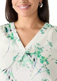 Plus Three-Quarter Sleeve V-Neck Clip Dot Tunic Top