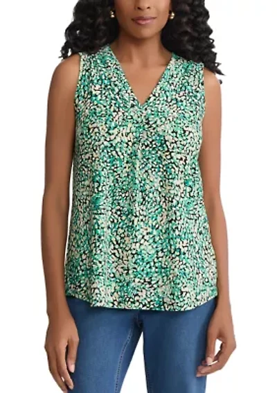 Women's Sleeveless V-Neck Pleated Front Blouse