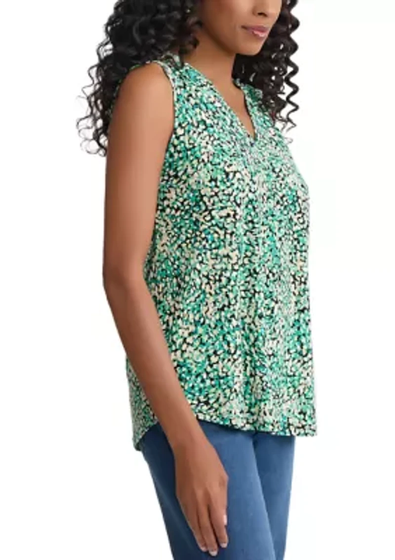 Women's Sleeveless V-Neck Pleated Front Blouse