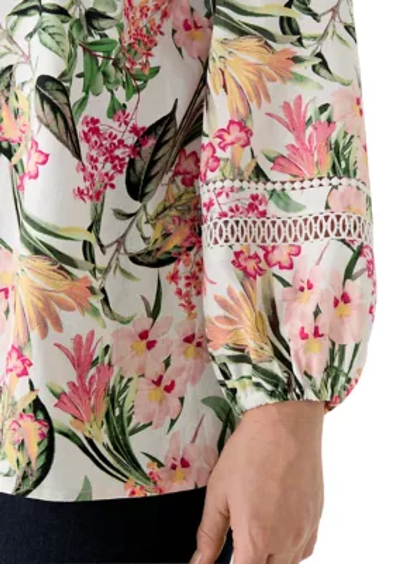 Plus Button Front Y-Neck Shirt with Trim