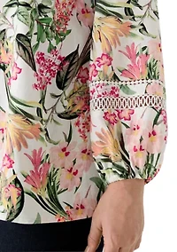 Plus Button Front Y-Neck Shirt with Trim